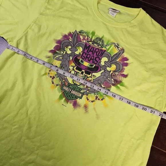 Harley-Davidson Mardi Gras Baton Rouge Louisiana Skull Neon Shirt Men Size XL
